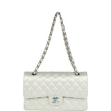 Chanel Medium Classic Double Flap Silver Glitter Caviar Silver Hardware