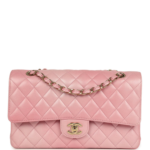 Pre-owned Chanel Medium Classic Double Flap Bag Pink Iridescent Ombre Goatskin Light Gold Hardware