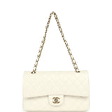 Chanel Medium Classic Double Flap White Caviar Light Gold Hardware