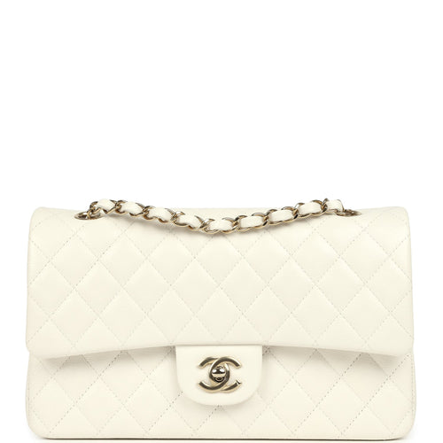 Chanel Medium Classic Double Flap White Caviar Light Gold Hardware