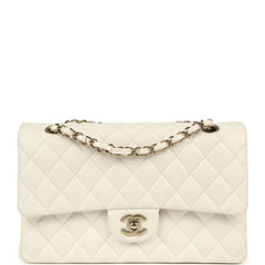 Chanel Medium Classic Double Flap White Caviar Light Gold Hardware