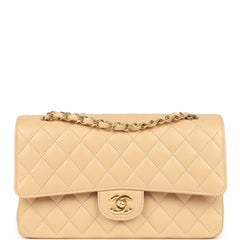 Chanel Medium Classic Double Flap Beige Caviar Gold Hardware