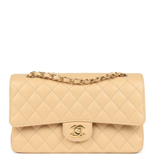 Chanel Medium Classic Double Flap Beige Clair Caviar Gold Hardware