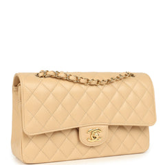Chanel Medium Classic Double Flap Beige Caviar Gold Hardware