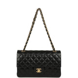 Pre-owned Chanel Medium Classic Double Flap Bag Black Lambskin Gold Hardware