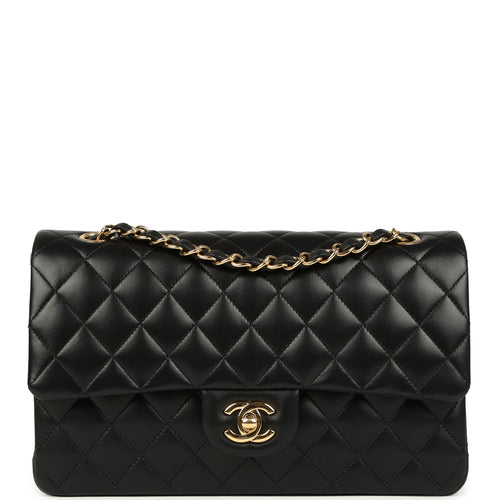 Pre-owned Chanel Medium Classic Double Flap Bag Black Lambskin Gold Hardware