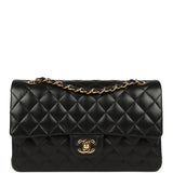 Pre-owned Chanel Medium Classic Double Flap Bag Black Lambskin Gold Hardware