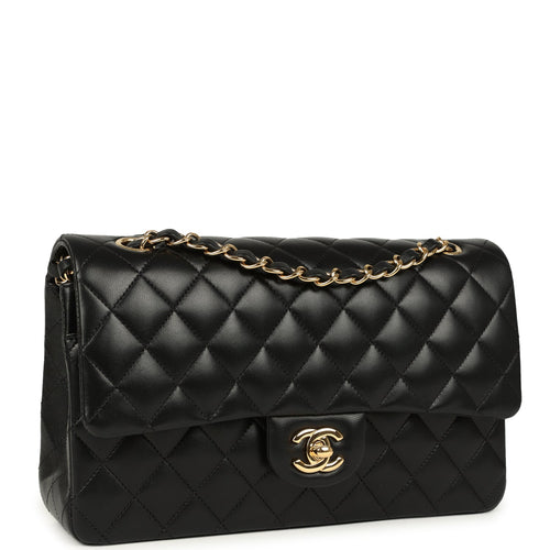 Pre-owned Chanel Medium Classic Double Flap Bag Black Lambskin Gold Hardware