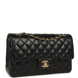 Pre-owned Chanel Medium Classic Double Flap Bag Black Lambskin Gold Hardware