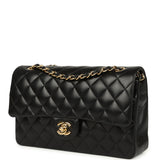 Pre-owned Chanel Medium Classic Double Flap Bag Black Lambskin Gold Hardware