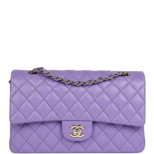 Chanel Medium Classic Double Flap Bag Purple Shiny Caviar Light Gold Hardware