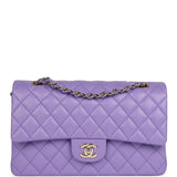 Chanel Medium Classic Double Flap Bag Purple Shiny Caviar Light Gold Hardware