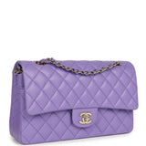 Chanel Medium Classic Double Flap Bag Purple Shiny Caviar Light Gold Hardware