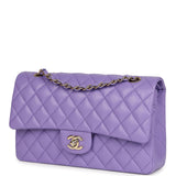 Chanel Medium Classic Double Flap Bag Purple Shiny Caviar Light Gold Hardware