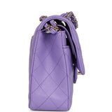 Chanel Medium Classic Double Flap Bag Purple Shiny Caviar Light Gold Hardware