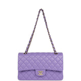 Chanel Medium Classic Double Flap Bag Purple Shiny Caviar Light Gold Hardware