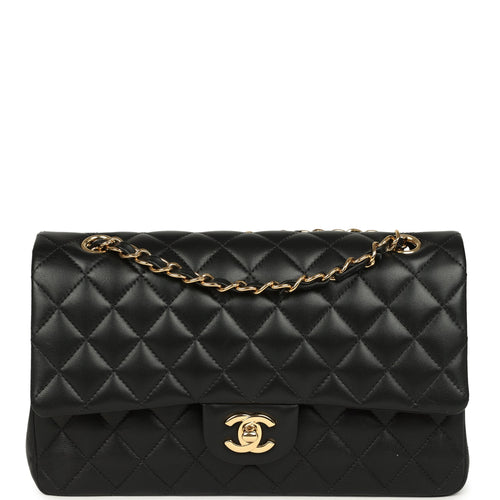 Pre-owned Chanel Medium Classic Double Flap Bag Black Lambskin Gold Hardware