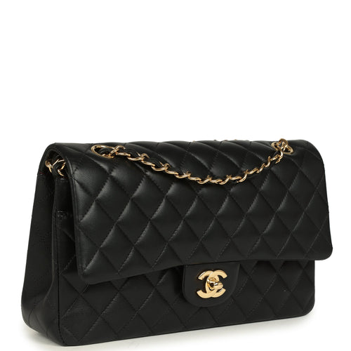 Pre-owned Chanel Medium Classic Double Flap Bag Black Lambskin Gold Hardware