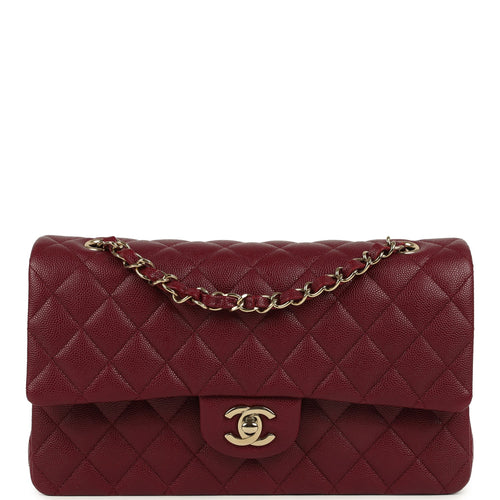 Chanel Medium Classic Double Flap Bag Burgundy Caviar Light Gold Hardware