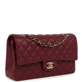 Chanel Medium Classic Double Flap Bag Burgundy Caviar Light Gold Hardware