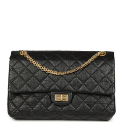 Pre-owned Chanel Medium Reissue 225 2.55 Double Flap Bag Black Aged Calfskin Antique Gold Hardware