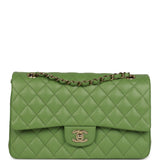 Chanel Medium Classic Double Flap Bag Green Shiny Caviar Light Gold Hardware