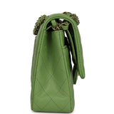 Chanel Medium Classic Double Flap Bag Green Shiny Caviar Light Gold Hardware