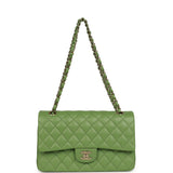 Chanel Medium Classic Double Flap Bag Green Shiny Caviar Light Gold Hardware