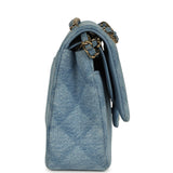 Pre-owned Chanel Medium Classic Double Flap Bag Light Blue Denim Light Gold Hardware