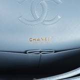 Pre-owned Chanel Medium Classic Double Flap Bag Light Blue Denim Light Gold Hardware