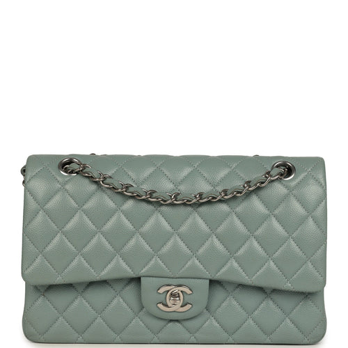 Pre-owned Chanel Medium Classic Double Flap Bag Blue Shiny Caviar Silver Hardware