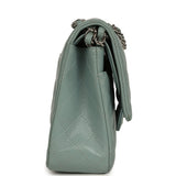 Pre-owned Chanel Medium Classic Double Flap Bag Blue Shiny Caviar Silver Hardware