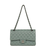 Pre-owned Chanel Medium Classic Double Flap Bag Blue Shiny Caviar Silver Hardware