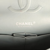 Pre-owned Chanel Medium Classic Double Flap Bag Blue Shiny Caviar Silver Hardware