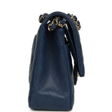 Pre-owned Chanel Medium Classic Double Flap Bag Navy Caviar Light Gold Hardware