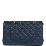 Pre-owned Chanel Medium Classic Double Flap Bag Navy Caviar Light Gold Hardware