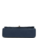 Pre-owned Chanel Medium Classic Double Flap Bag Navy Caviar Light Gold Hardware