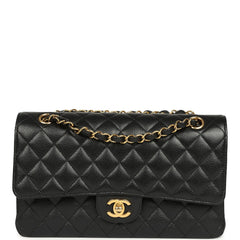 Pre-owned Chanel Medium Classic Double Flap Black Caviar Gold Hardware