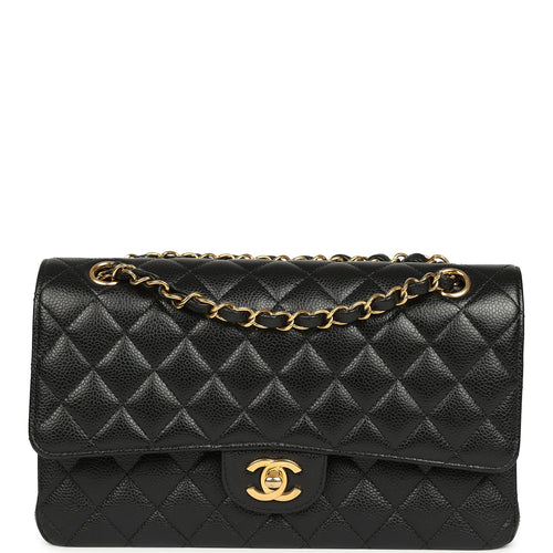 Pre-owned Chanel Medium Classic Double Flap Black Caviar Gold Hardware