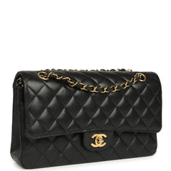 Pre-owned Chanel Medium Classic Double Flap Black Caviar Gold Hardware