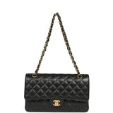 Pre-owned Chanel Medium Classic Double Flap Black Caviar Gold Hardware