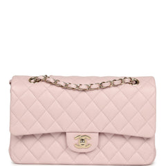 Chanel Medium Classic Double Flap Bag Light Pink Shiny Caviar Light Gold Hardware