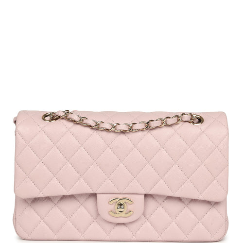 Chanel Medium Classic Double Flap Bag Light Pink Shiny Caviar Light Gold Hardware