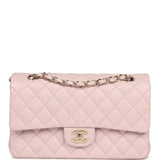 Chanel Medium Classic Double Flap Bag Light Pink Shiny Caviar Light Gold Hardware