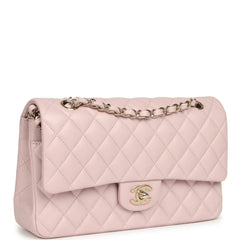 Chanel Medium Classic Double Flap Bag Light Pink Shiny Caviar Light Gold Hardware