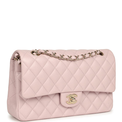 Chanel Medium Classic Double Flap Bag Light Pink Shiny Caviar Light Gold Hardware