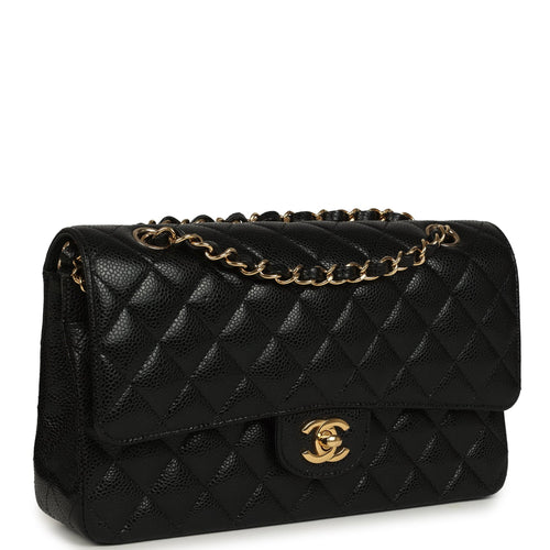 Pre-owned Chanel Medium Classic Double Flap Black Caviar Gold Hardware