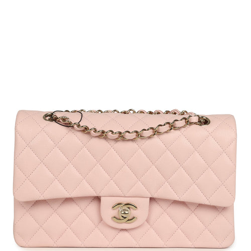 Chanel Medium Classic Double Flap Bag Light Pink Shiny Caviar Light Gold Hardware