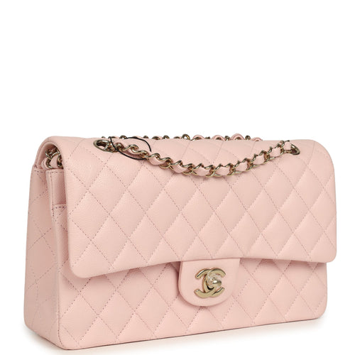 Chanel Medium Classic Double Flap Bag Light Pink Shiny Caviar Light Gold Hardware