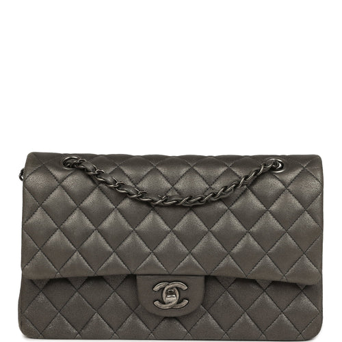 Pre-owned Chanel Medium Classic Double Flap Bag Charcoal Metallic Goatskin Aged Ruthenium Hardware